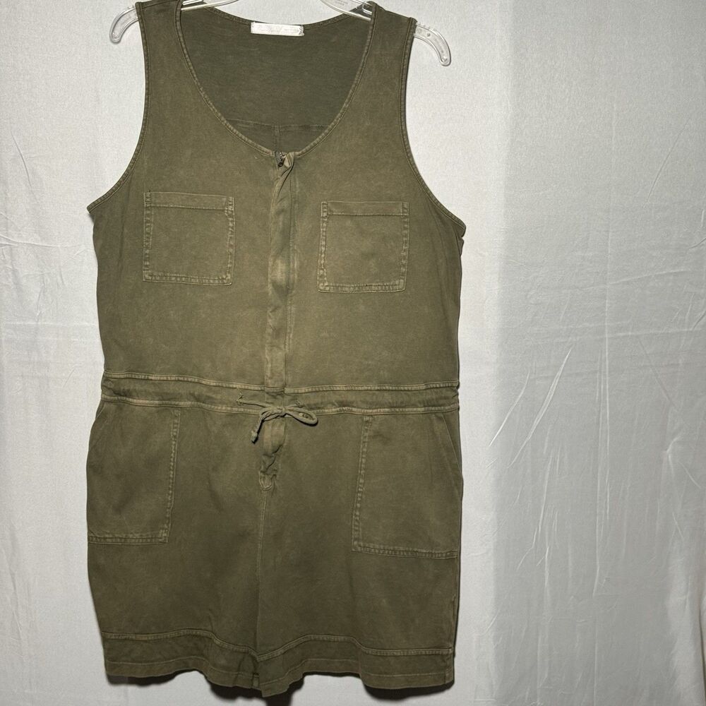 Rae Mode Olive Green Utility Romper XL Zip Front Drawstring Pockets Sleeveless